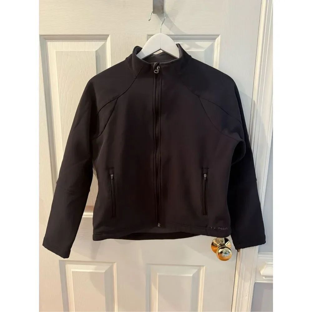L.L. Bean Boys Black Fleece Lined Scuba Jacket sz L 14/16 EUC